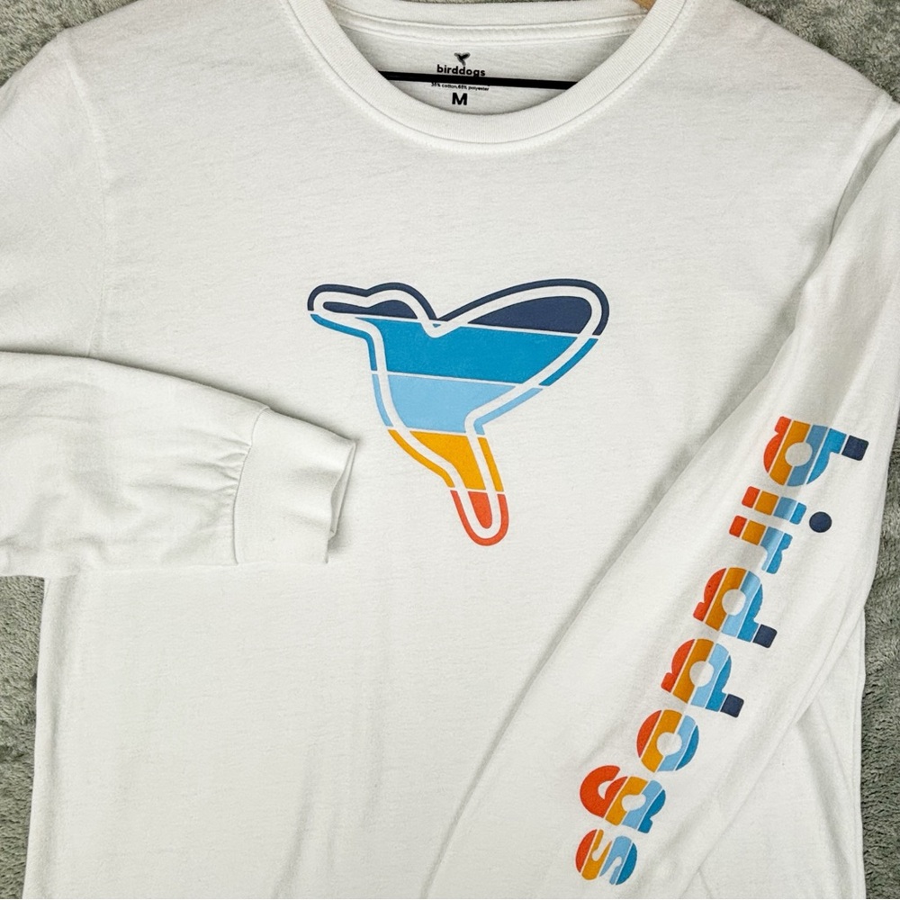 Birddogs Shirt Men Medium White Long Sleeve Crewneck Bird Logo Spellout